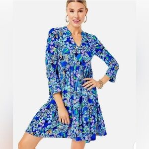 NWOT Lilly Pulitzer Alaina 3/4 Sleeve Floral Dress in Blue Grotto Small